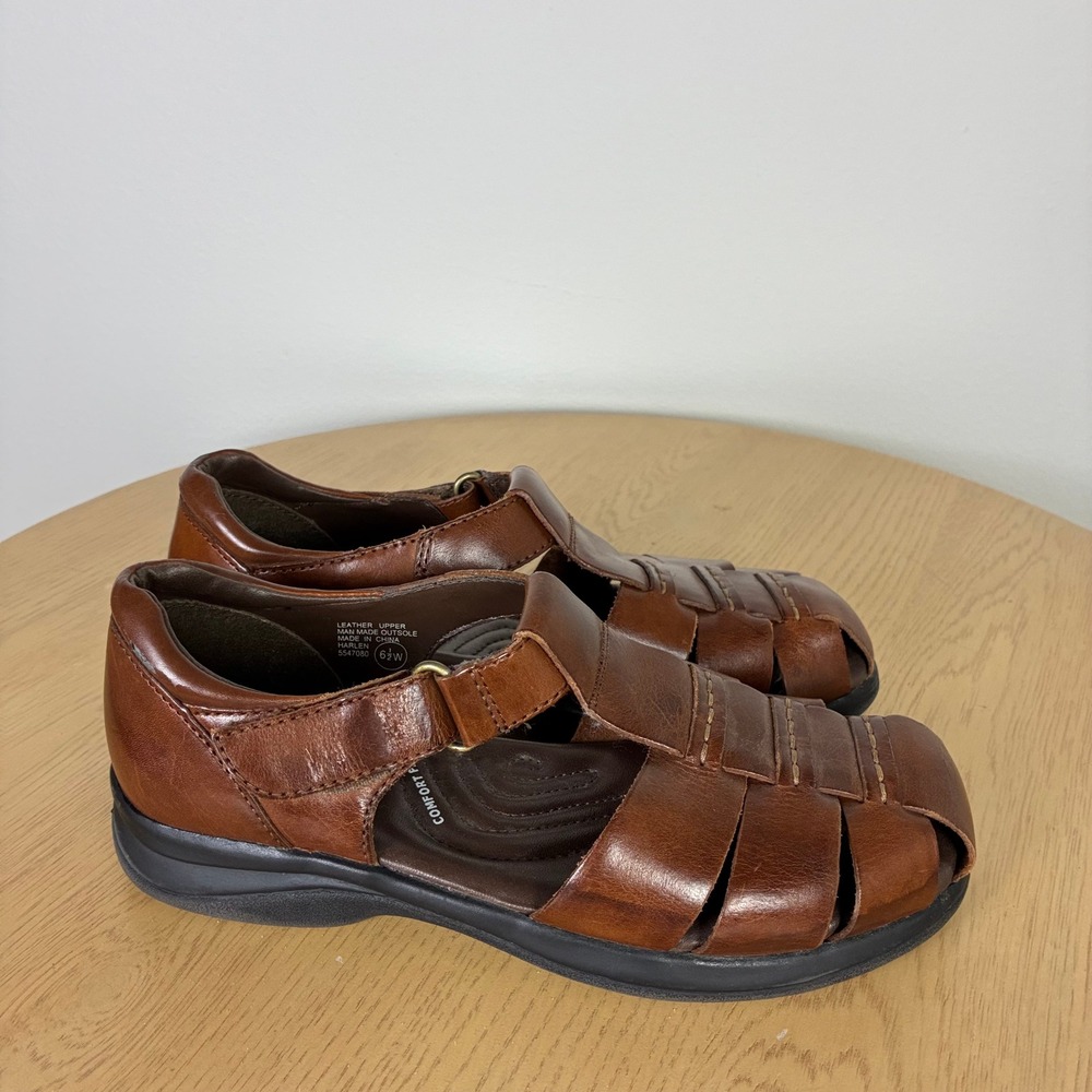 Earth Shoe Leather Fisherman Sandals Women's 6.5W Woven Granola Girl Boho